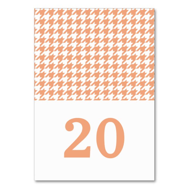 Orange Houndstooth Bröllop Bord Card Bordsnummer (Framsidan)