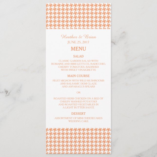 Orange Houndstooth Bröllop Menu Meny (Framsida)