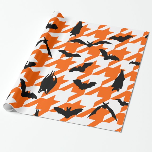 orange Houndstooth halloween Black fladdermus Presentpapper (Utrullad)