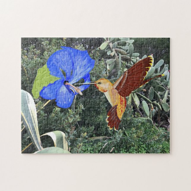 Orange Hummingbird och Blue Hibiscus Pussel (Horisontell)