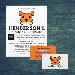 Orange Hund med ben, sällskapsdjur och groomer Visitkort