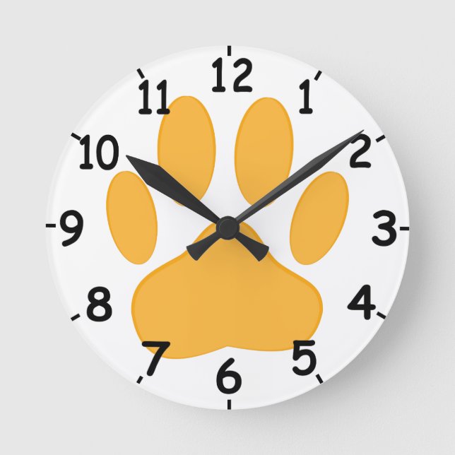 Orange Hund Pawprint Rund Klocka (Framsida)