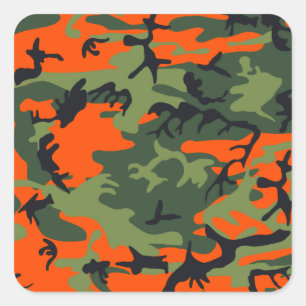 Orange Hunter Camo Fyrkantigt Klistermärke
