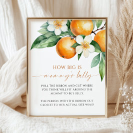Orange Hur stort är Mamma Belly Baby Shower Game Poster
