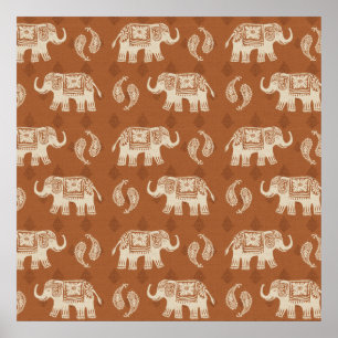 Orange husvagnmönster för elefant poster