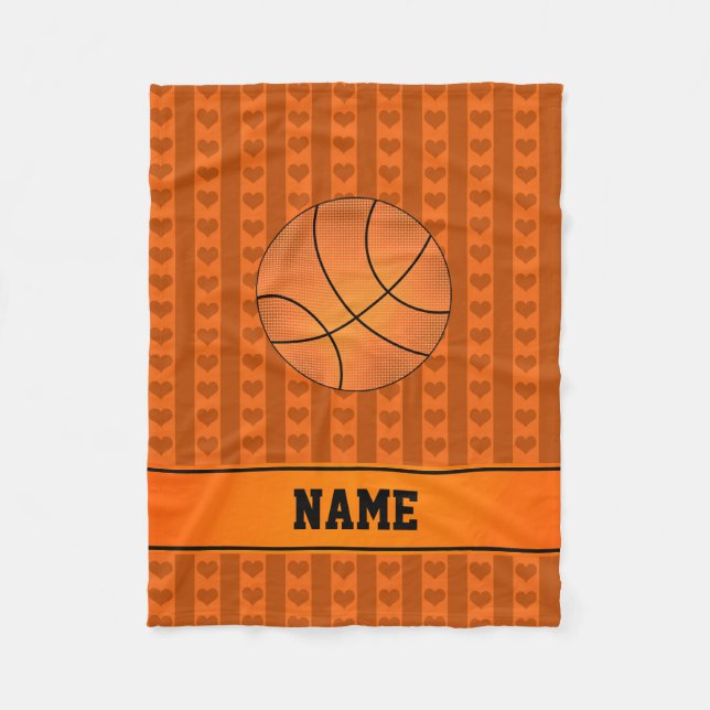 Orange i basketboll med eget namn rand fleecefilt (Framsidan)