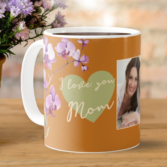 Orange I Love You Mom Floral Mother's Day Photo Kaffemugg (Skapare uppladdad)