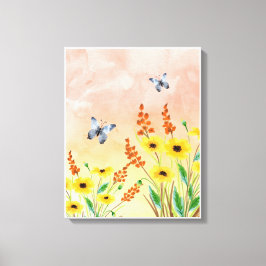 Orange Illustration Flowers Canvas