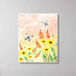 Orange Illustration Flowers Canvas