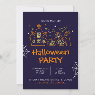 Orange Illustrativ Halloween Kostymfest Inbjudningar