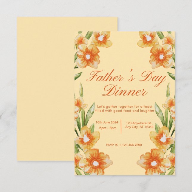 Orange Illustrative Fars dag Middagsinbjudan Inbjudningar (Fram/baksida)