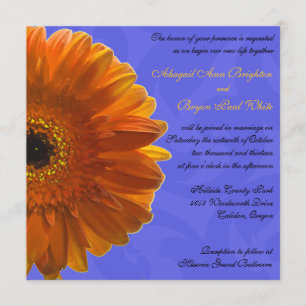 Orange inbjudan för bröllop för Gerber daisyblått