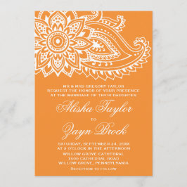 Orange Indian Paisley Formal Bröllop Inbjudningar