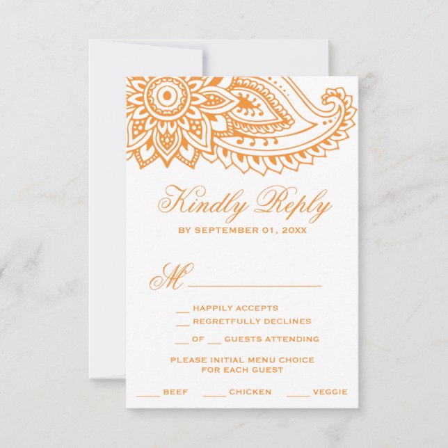 Orange Indian Paisley Menu Choice OSA kort (Framsida)