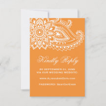Orange indisk webbplats Paisley Bröllop OSA kort