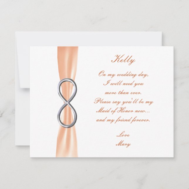 Orange Infinity Bröllop Maid of honor Card Inbjudningar (Framsida)
