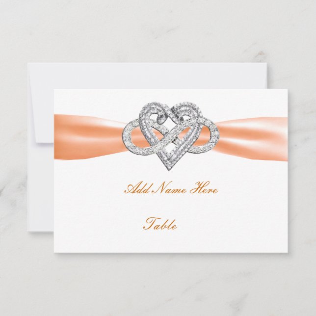 Orange Infinity Heart Bröllop Bord Place Card Inbjudningar (Framsida)