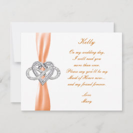 Orange Infinity Heart Maid of honor Card Inbjudningar