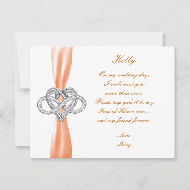 Orange Infinity Heart Maid of honor Card Inbjudningar (Framsida)