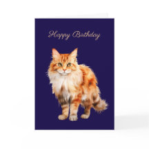 Orange Ingefär Fluffig Katt Födelsedagskort #1