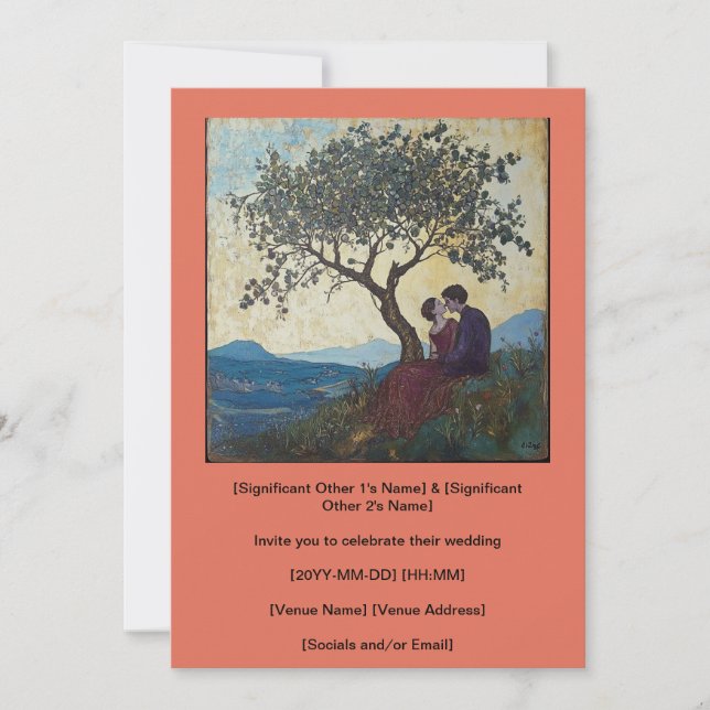 Orange Innu nässkyssande par i inbjudan till kärle (Framsida)