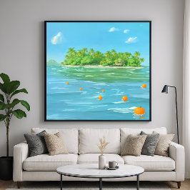 Orange Island - Målerisk Stil Havsutsikt Poster