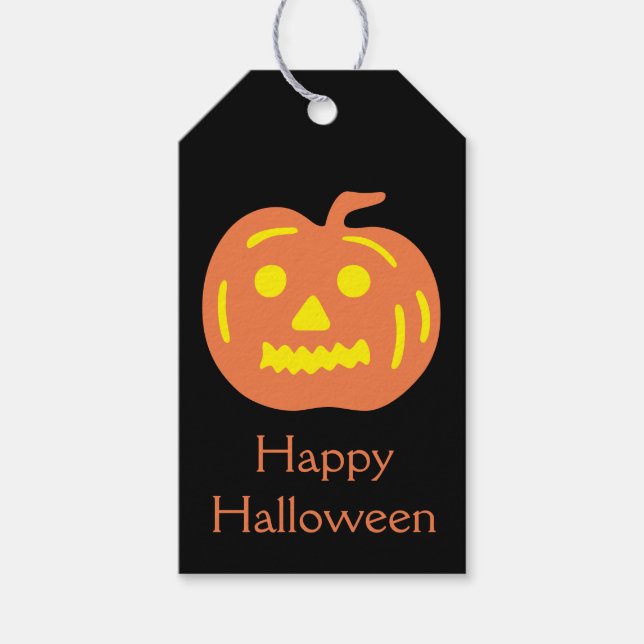 Orange Jack-O-Lantern Halloween Pumpkin Treat Bag Presentetikett (Framsidan)