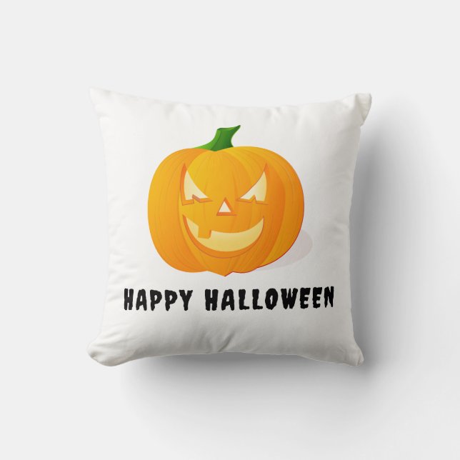 Orange Jack o' lantern Happy halloween Kudde (Framsida)
