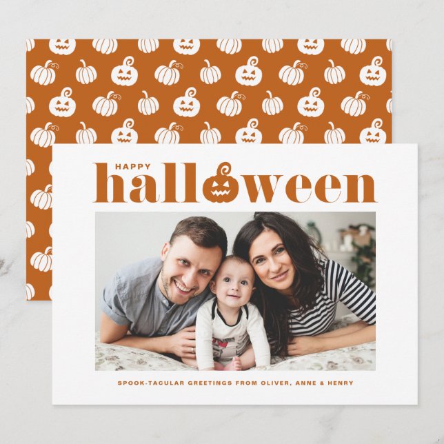 Orange Jack-o'-lantern Photo Happy halloween Meddelande (Fram/baksida)