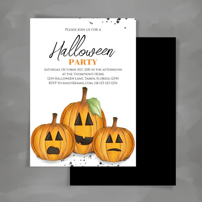 Orange Jack O'lanternor Pumpkin Halloween fest Inbjudningar (Halloween pumpkins Jack O'Lantern party invitations)