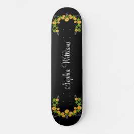 Orange japanska blommor svart mini skateboard bräda 18,5 cm