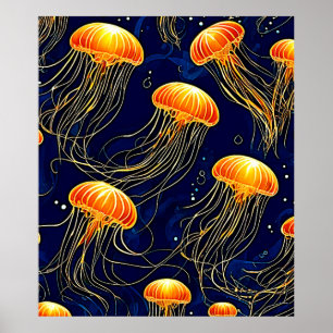 Orange Jellyfish Mönster Art Poster