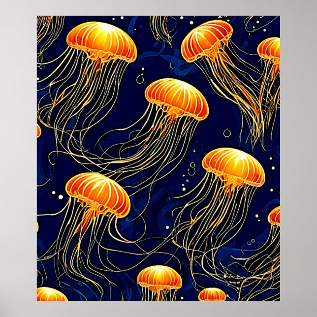 Orange Jellyfish Mönster Art Poster (Framsidan)