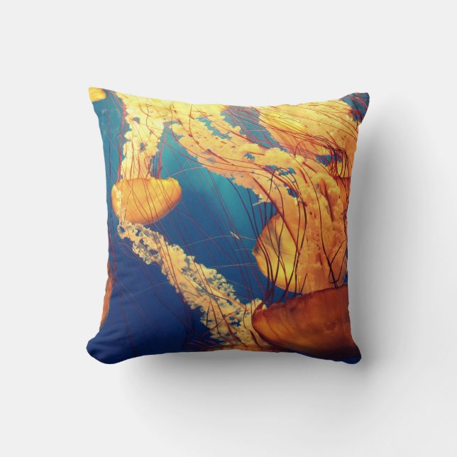 Orange Jellyfish on Blue Kudde (Framsida)