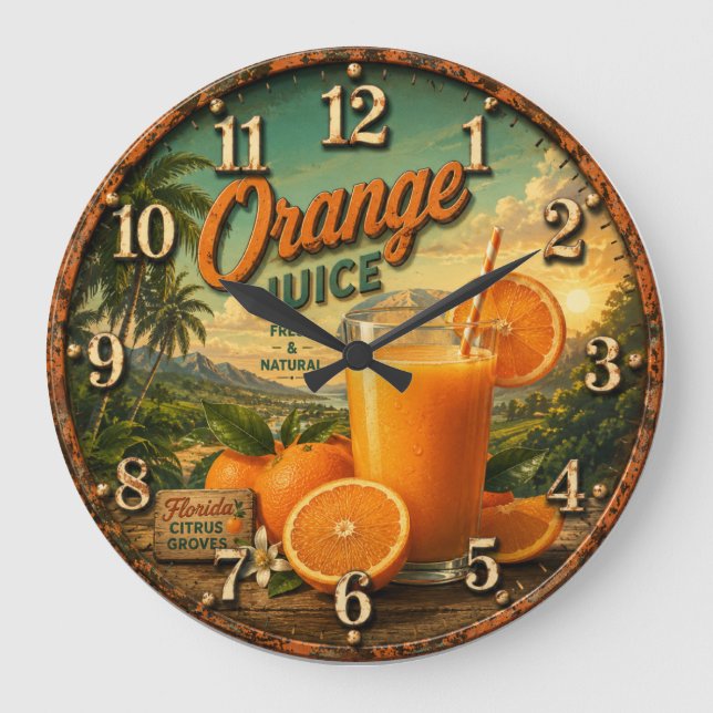  Orange Juice Kitchen Stor Klocka (Framsida)