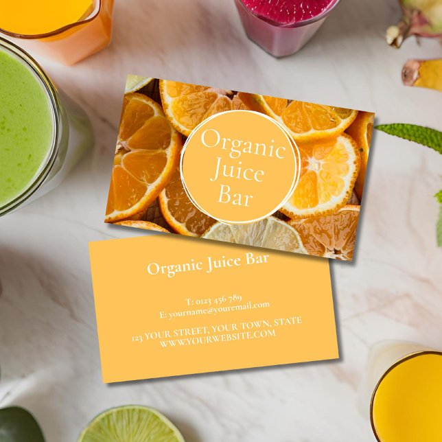 Orange Juice Pub Visitkort (Orange Juice Bar business cards for shops, dieticians, health food specialist or fruit sellers.)