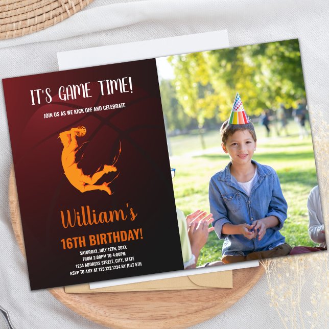Orange Jump Basketball Birthday-inbjudan Inbjudningar (Orange Jump Basketball Birthday Invitations photo)