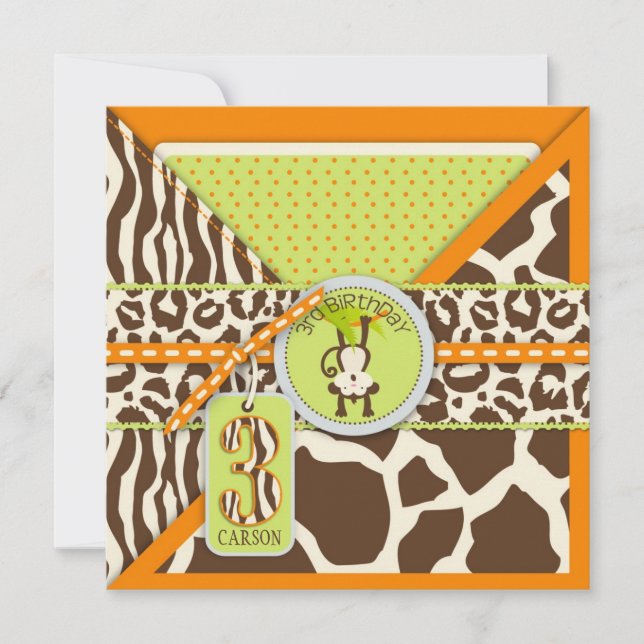 Orange Jungle Monkey, tredje födelsedagen Inbjudningar (Framsida)