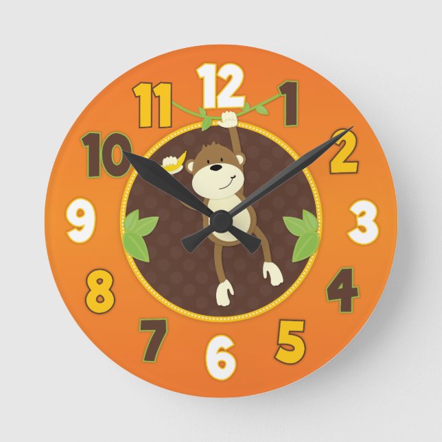 Orange Jungle Safari Monkey Wall Clock Rund Klocka (Framsida)