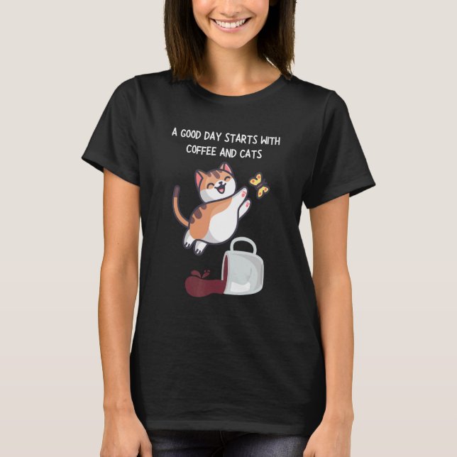 Orange Kaffekkaffe Mugg Cat T Shirt (Framsida)