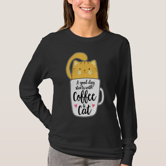 Orange Kaffekkaffe Mugg Cat T Shirt (Framsida)