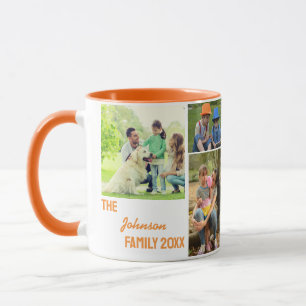 Orange Kalligrafi Familjefotocollage Mugg