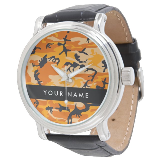 Orange Kamouflage Ditt namn Anpassa Armbandsur (Vinklad)