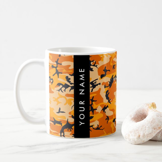 Orange Kamouflage Ditt namn Personlig Kaffemugg (Med munk)