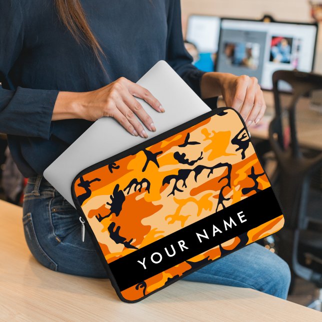 Orange Kamouflage Ditt namn Personlig Laptop Fodral (Skapare uppladdad)