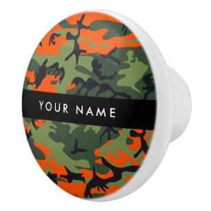 Orange Kamouflage Mönster, Ditt namn, Personaliser Knopp