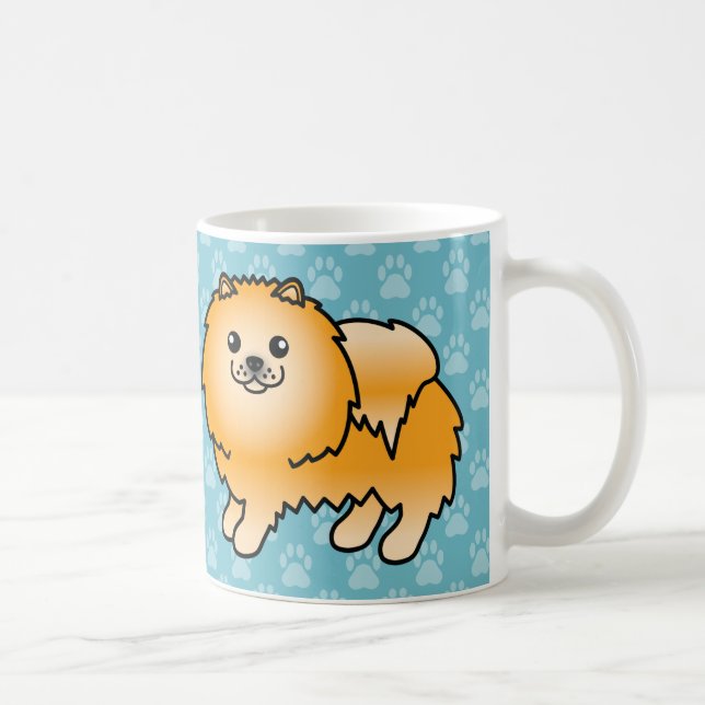 Orange kappa Pomeranian hundar på blå Kaffemugg (Höger)
