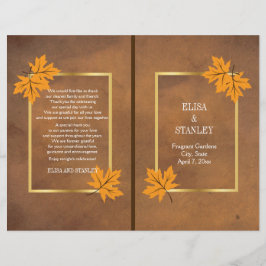 Orange kapsel löv på brunt bröllopsprogram