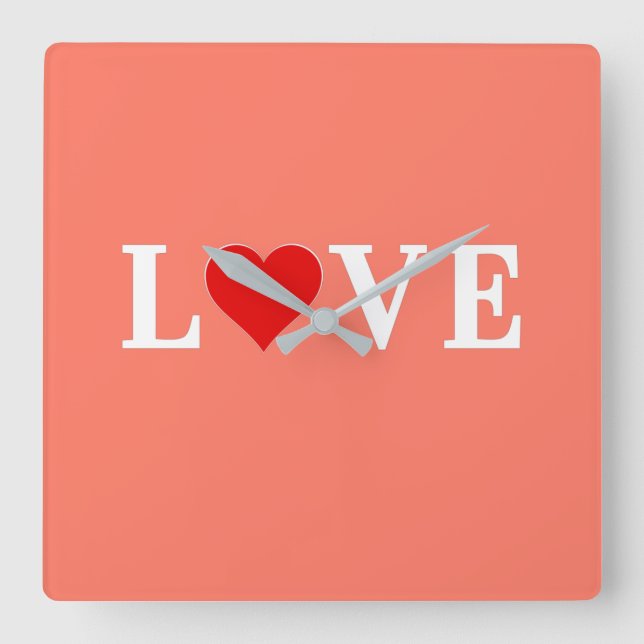 Orange KÄRLEK och hjärtats Elegant Romantic Fyrkantig Klocka (Framsida)