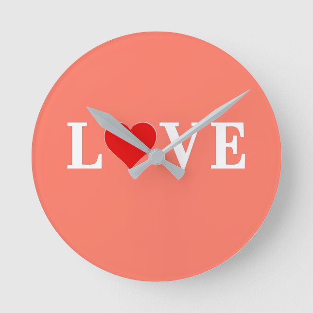 Orange KÄRLEK och hjärtats Elegant Romantic Rund Klocka (Framsida)